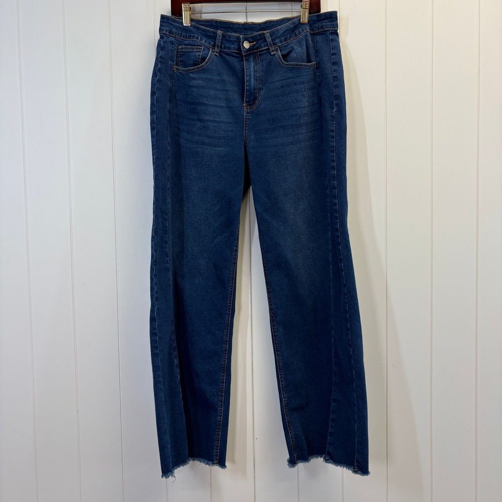 Sidefeel Boho Raw Hem Wide Leg Denim Jeans Women Size 16 Streetwear Hipster Chic